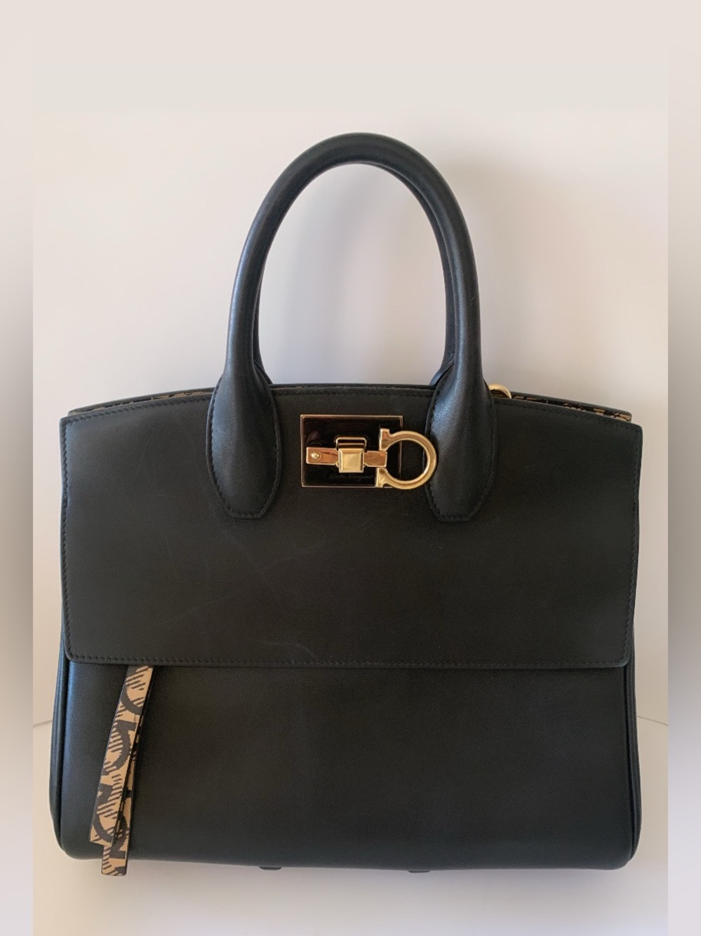 Salvatore Ferragamo Gancini Black Top Handle Bag